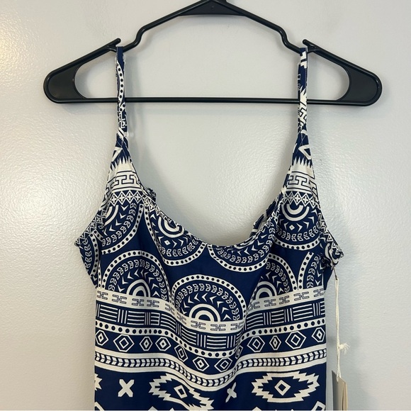 NWT Lagaci French Maverick Aztec Print Open Back Blue Strappy Romper Large - Picture 3 of 13